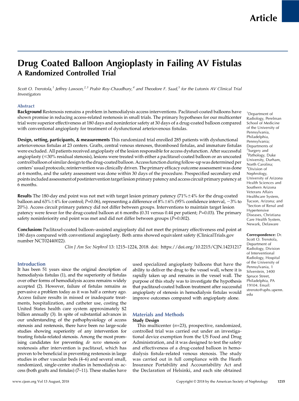 Drug Coated Balloon Angioplasty in Failing AV Fistulas a Randomized Controlled Trial