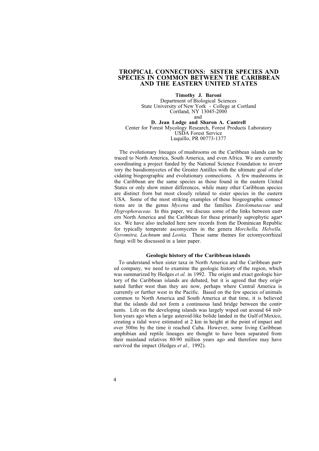 Sister Species and Species in Common Between the Caribbean and the Eastern United States