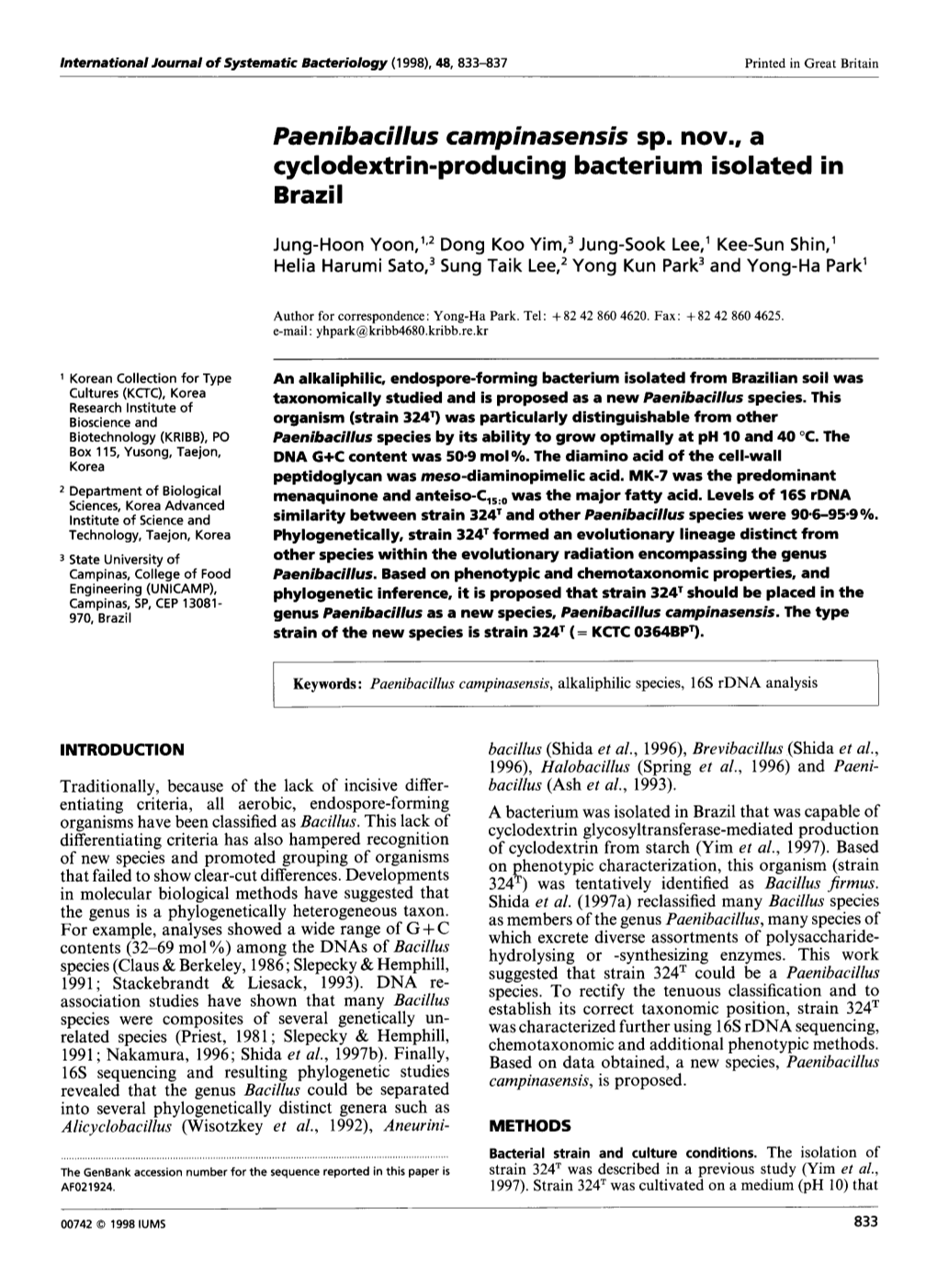 Paenibacillus Campinasensis Sp. Nov., a Cyclodextri N-Produci Ng