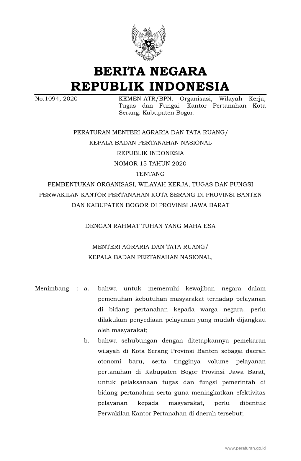 BERITA NEGARA REPUBLIK INDONESIA No.1094, 2020 KEMEN-ATR/BPN