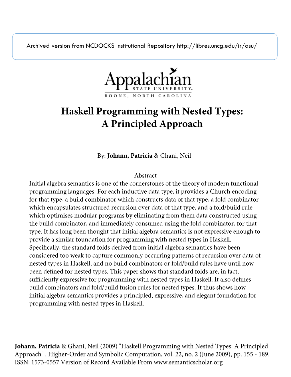 Haskell Programming with Nested Types: a Principled Approach