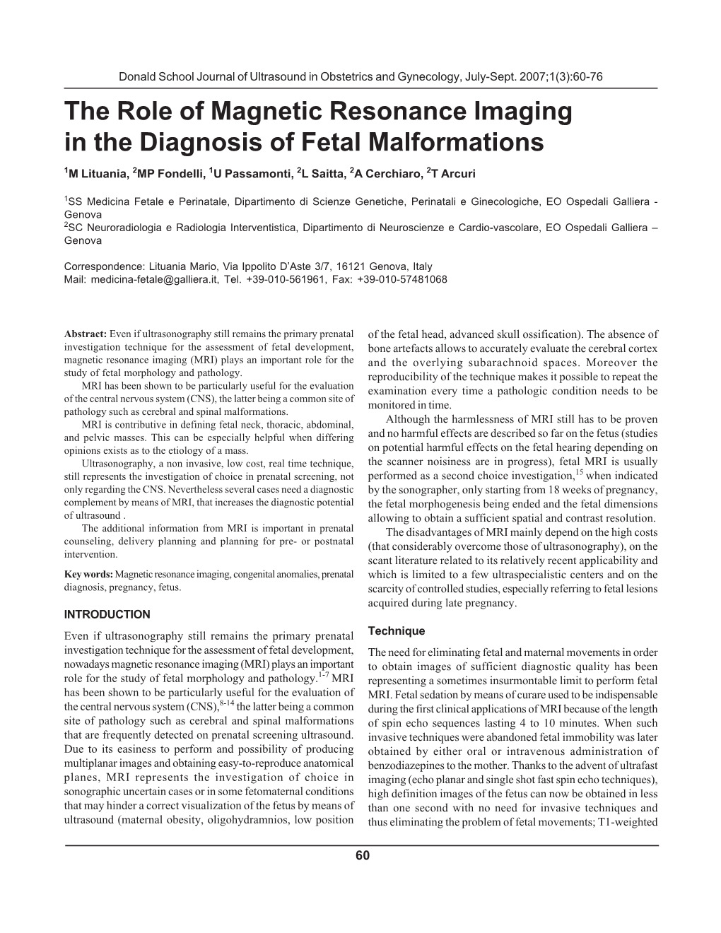 The Role of Magnetic Resonance Imaging in the Diagnosis of Fetal Malformations