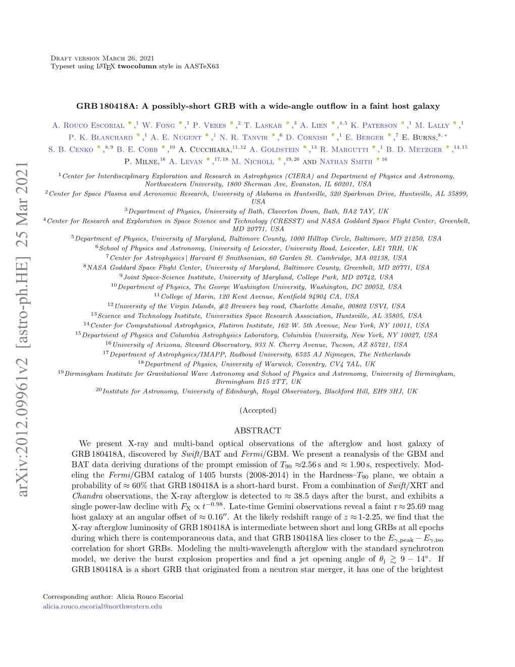 Arxiv:2012.09961V2 [Astro-Ph.HE] 25 Mar 2021