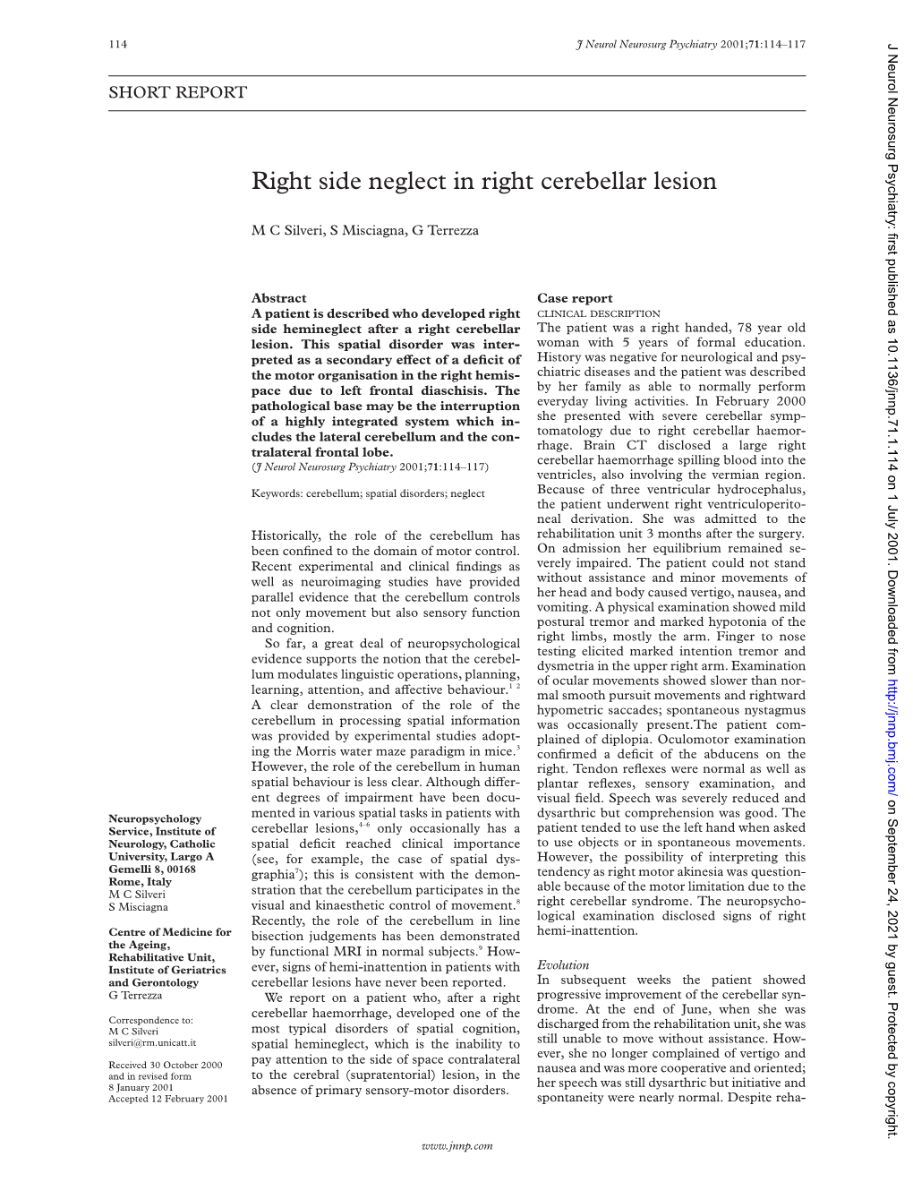 Right Side Neglect in Right Cerebellar Lesion