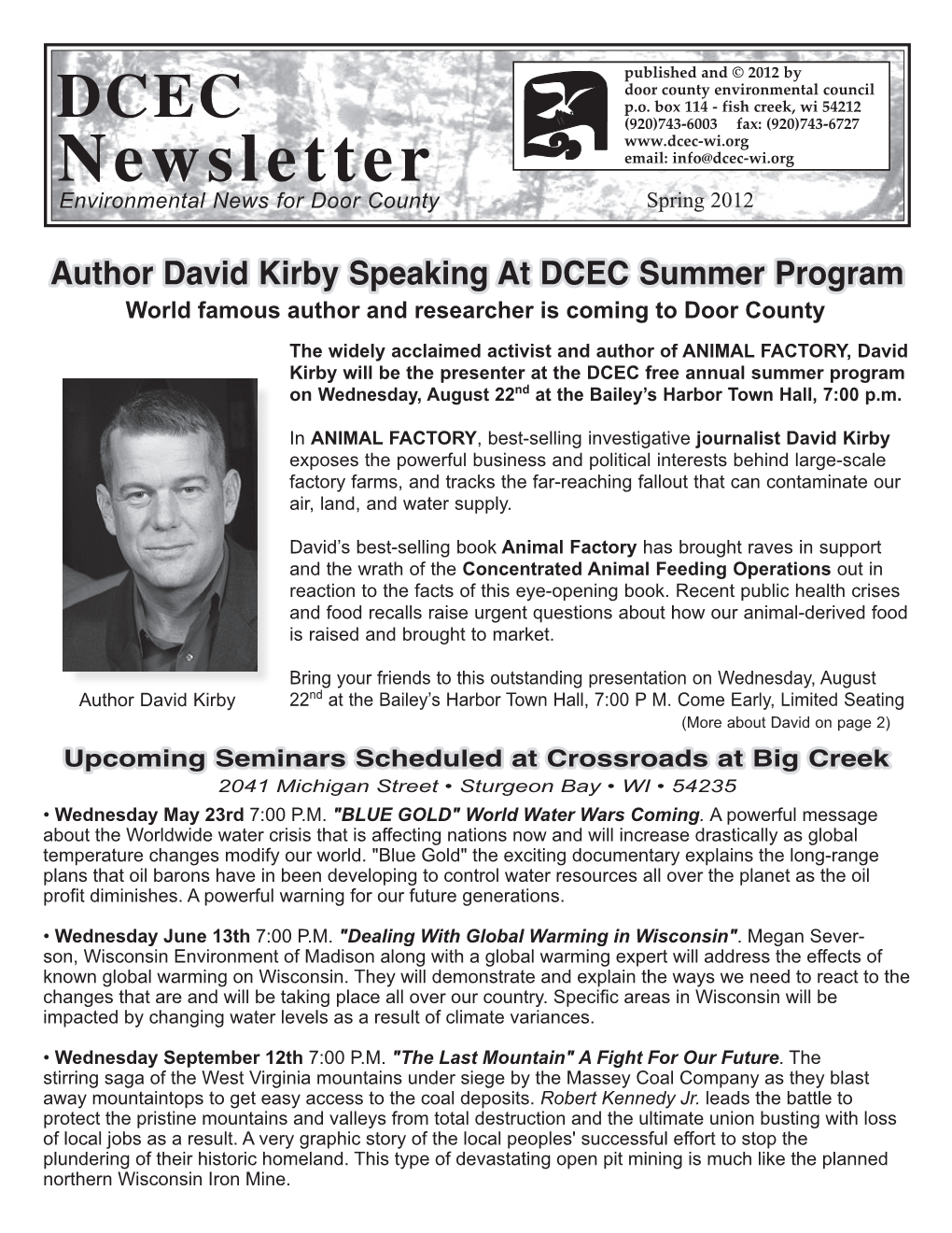 Newsletterenvironmental News for Door County Spring 2012