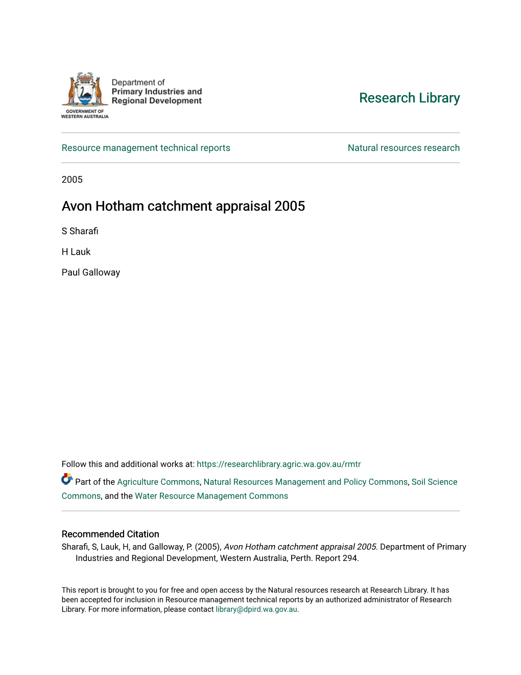 Avon Hotham Catchment Appraisal 2005