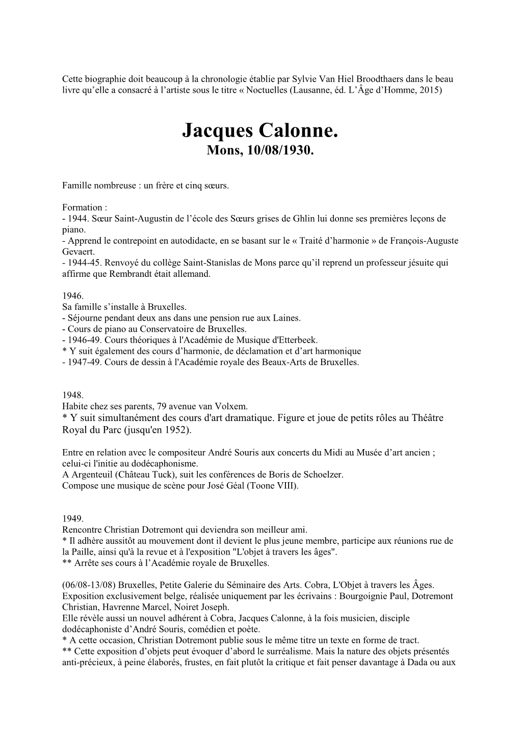 Jacques Calonne. Mons, 10/08/1930