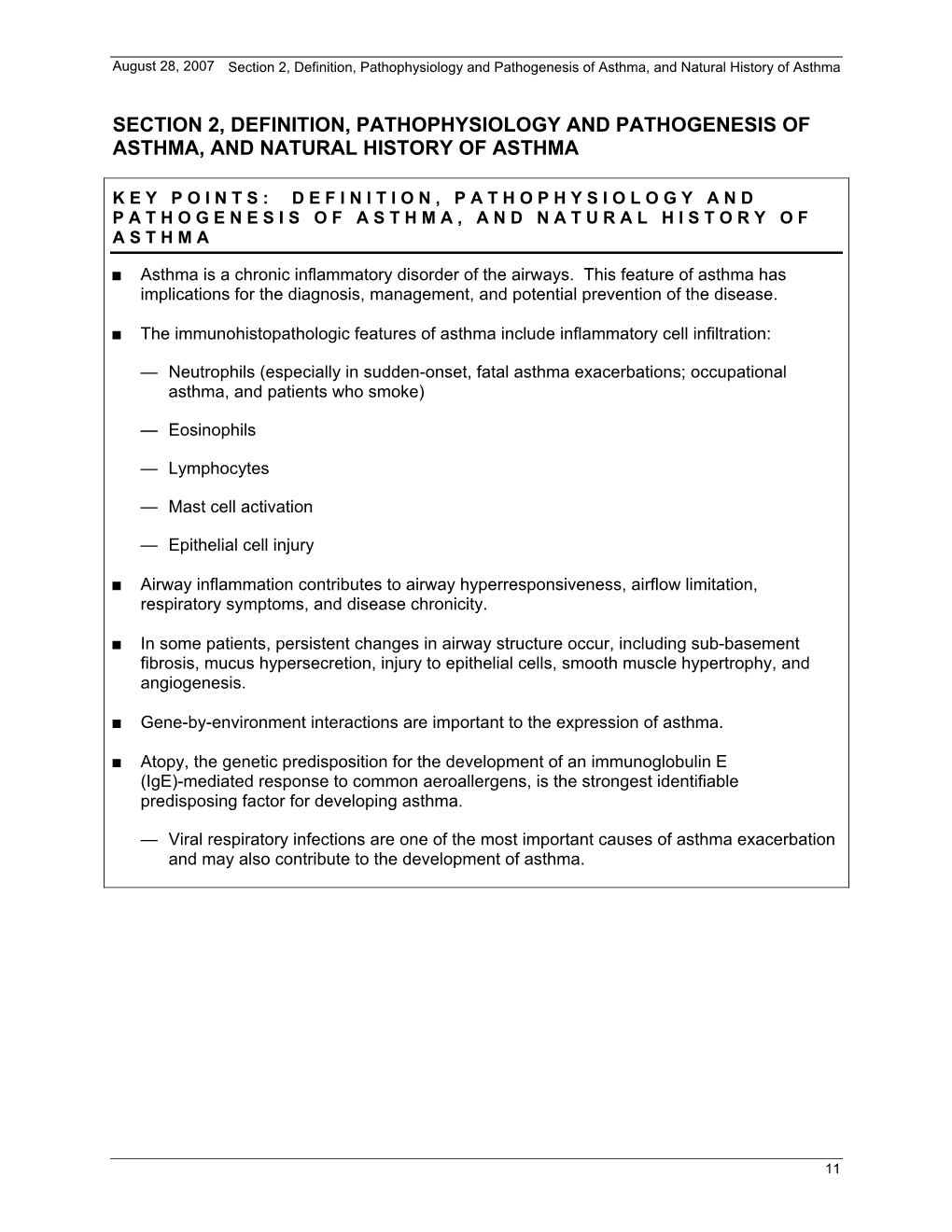 Section 2, Definition, Pathophysiology and Pathogenesis of Asthma, and Natural History of Asthma