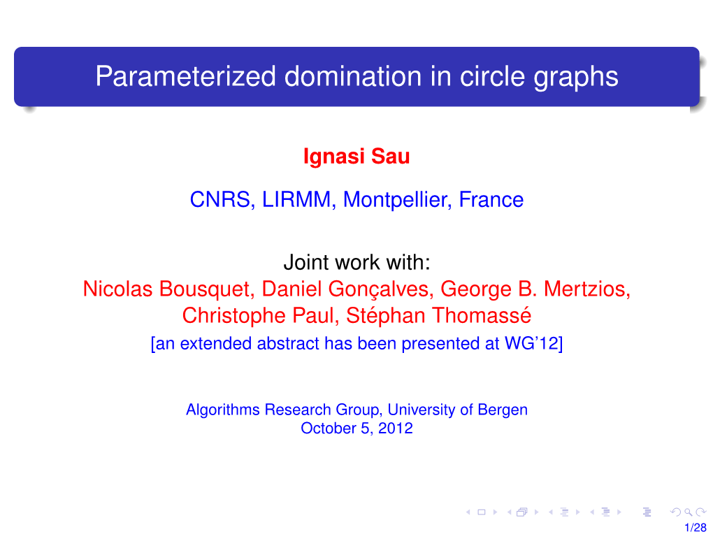 Parameterized Domination in Circle Graphs