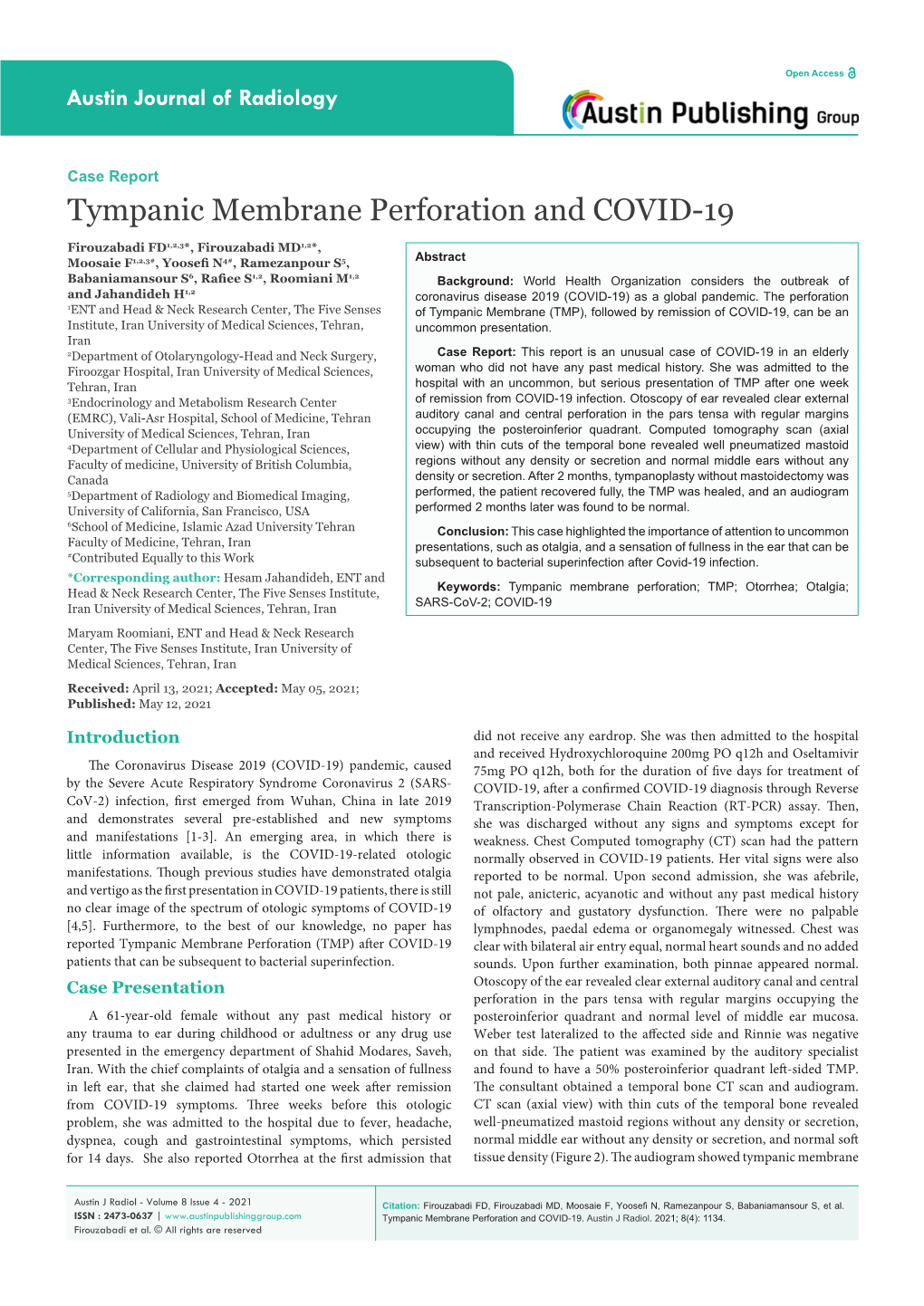 Tympanic Membrane Perforation and COVID-19