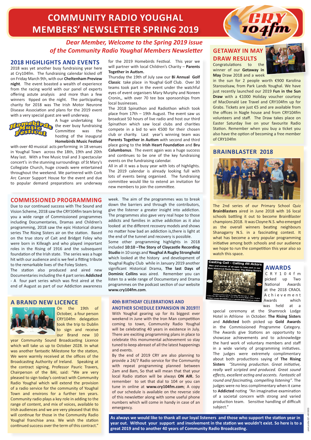 Community Radio Youghal Members' Newsletter Spring 2019