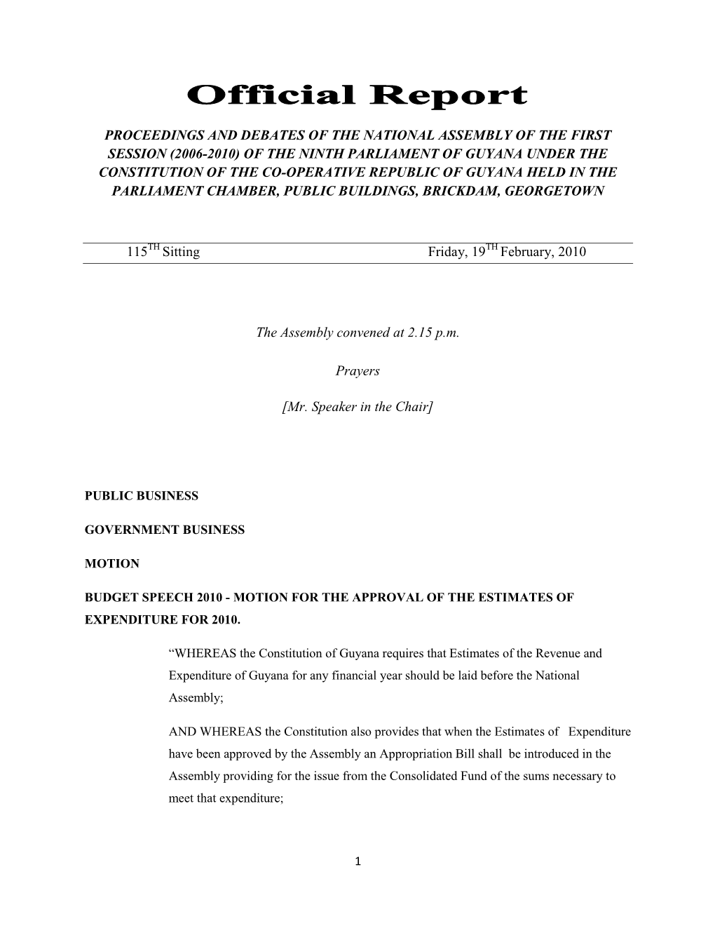 (2006-2010) of the Ninth Parliament of Guyana