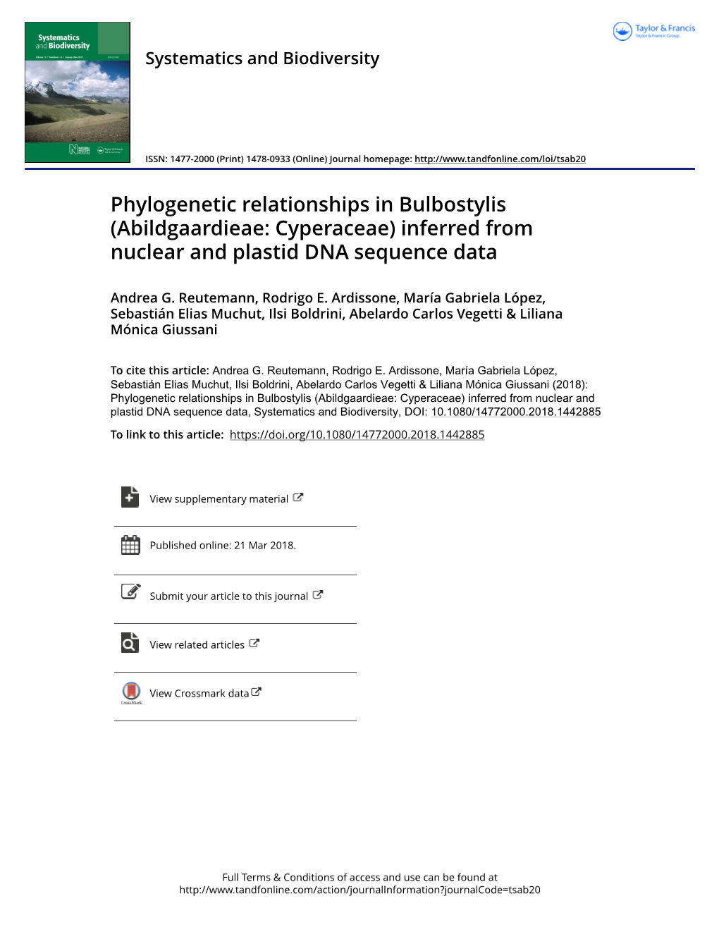 Phylogenetic Relationships in Bulbostylis (Abildgaardieae: Cyperaceae) Inferred from Nuclear and Plastid DNA Sequence Data