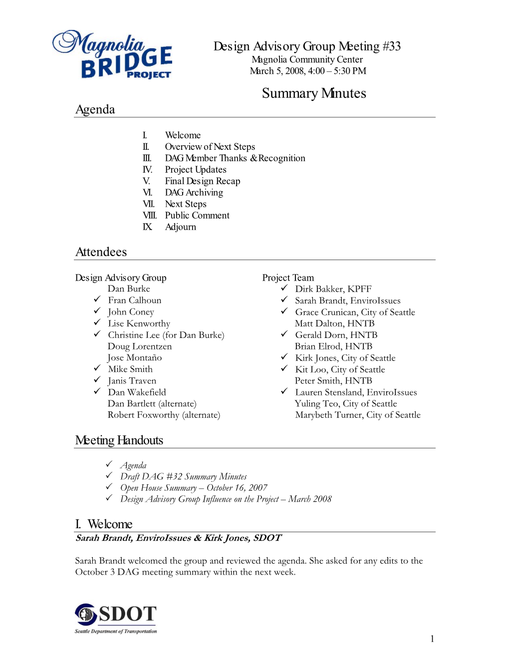 Summary Minutes Agenda