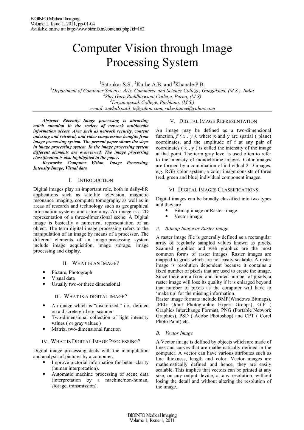 Computer Vision Through Image Processing System