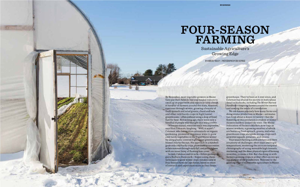 FOUR-SEASON FARMING Sustainable Agriculture's Growing Edge