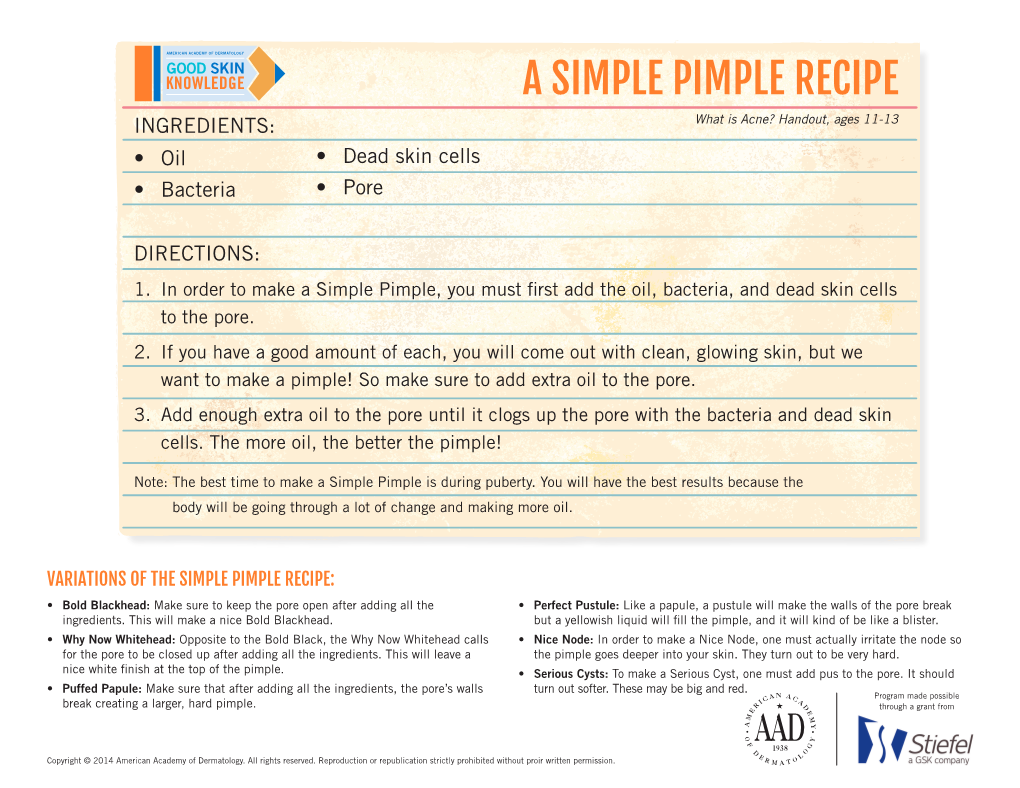 A Simple Pimple Recipe Handout