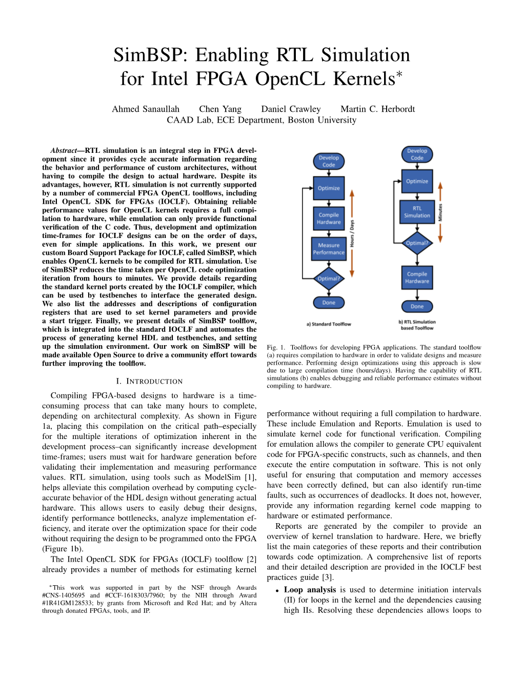 Simbsp: Enabling RTL Simulation for Intel FPGA Opencl Kernels∗