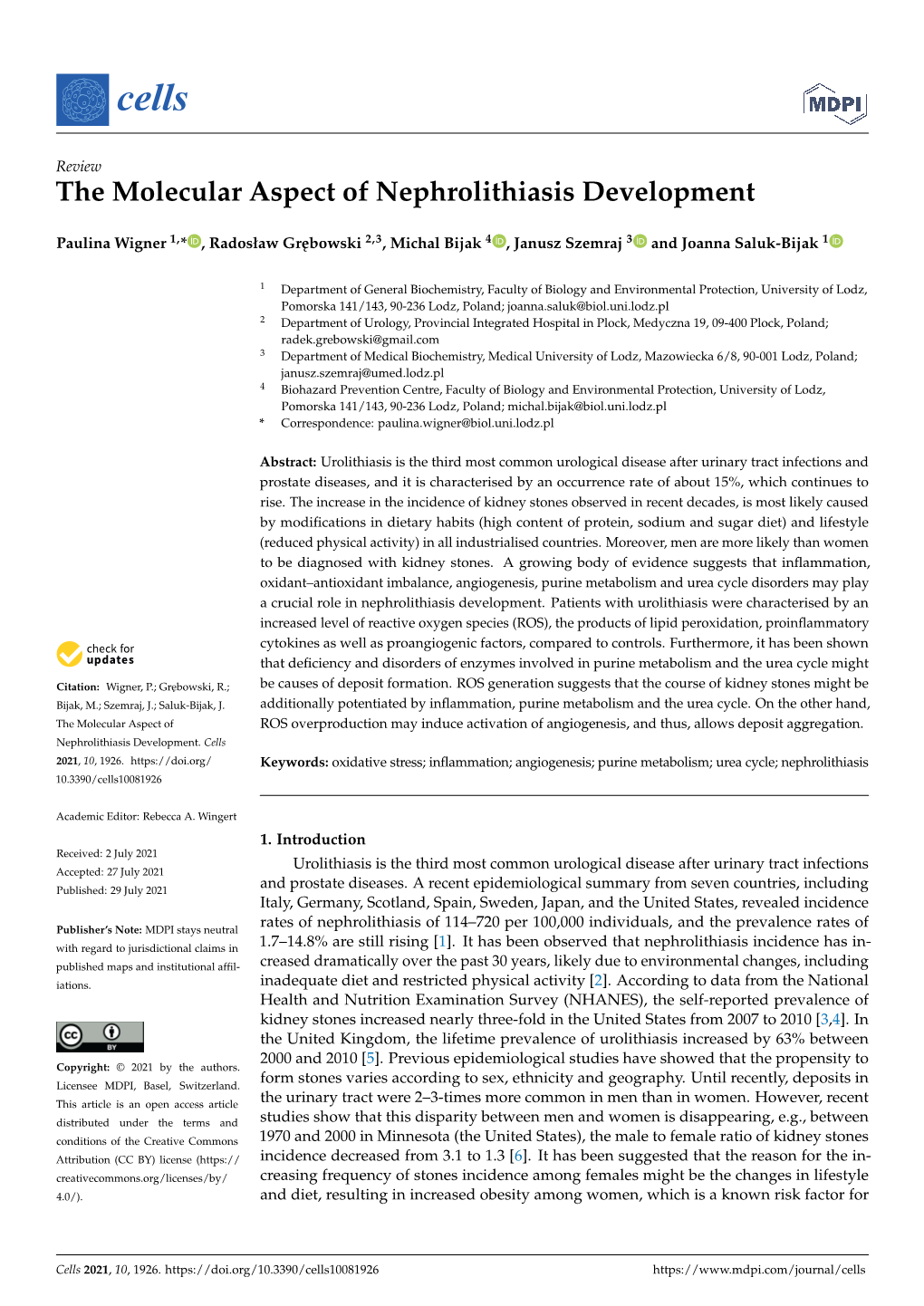 The Molecular Aspect of Nephrolithiasis Development