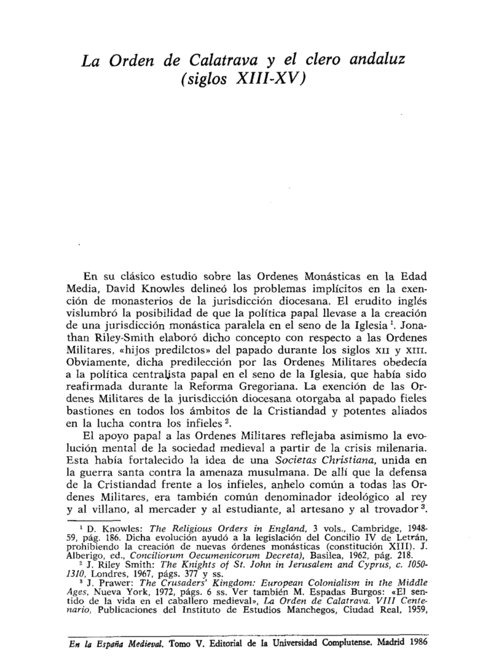 La Orden De Calatrava Y El Clero Andaluz (Siglos XIII-XV)
