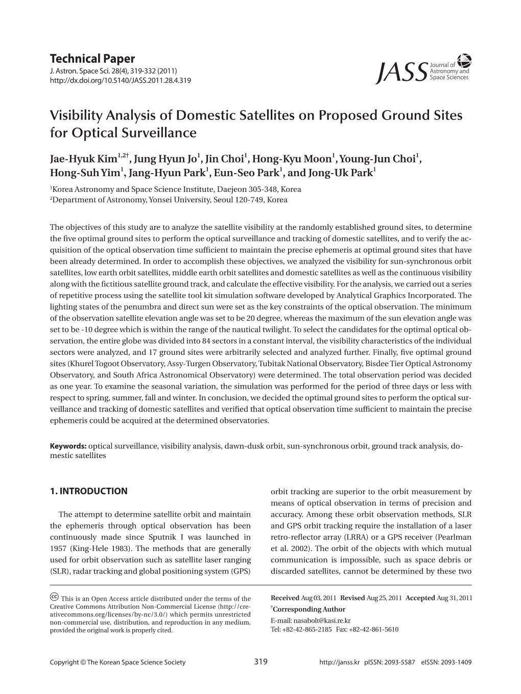 Visibility Analysis of Domestic Satellites on Proposed Ground Sites for Optical Surveillance