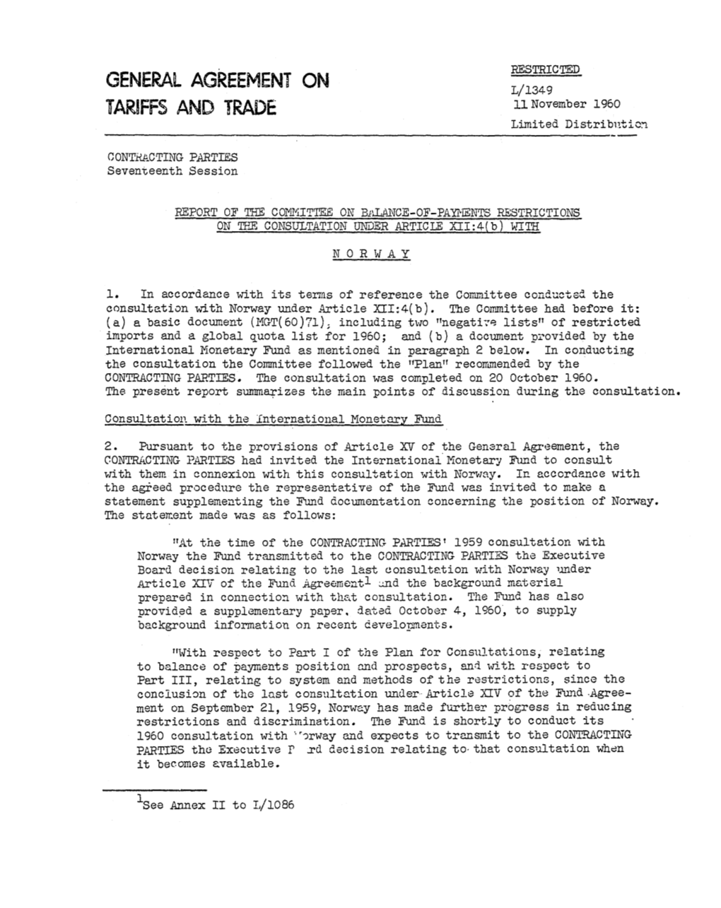 RESTRICTED TARIFFS and TRADE 11 November 1960 Limited Distribution