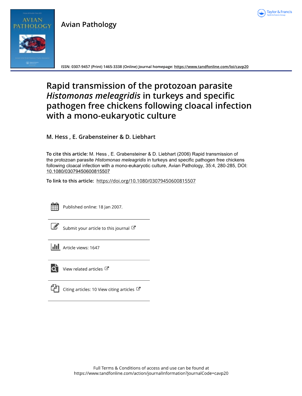 Rapid Transmission of the Protozoan Parasite