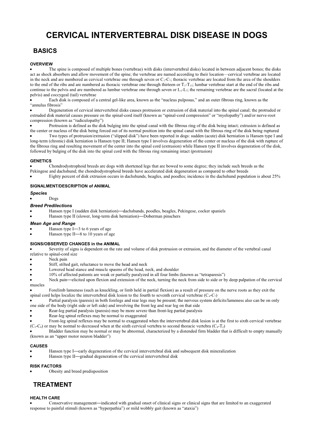Cervical Intervertebral Disk Disease in Dogs