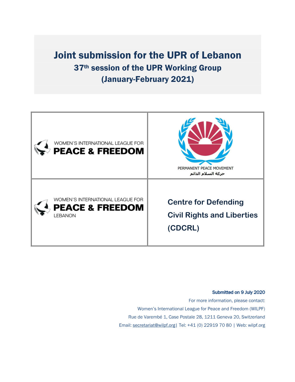 Joint Submission for the UPR of Lebanon 37Th Session of the UPR Working Group (January-February 2021)