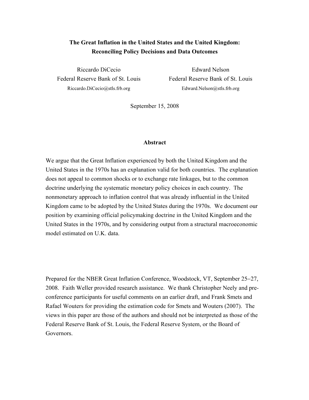 The Great Inflation in the United States and the United Kingdom: Reconciling Policy Decisions and Data Outcomes