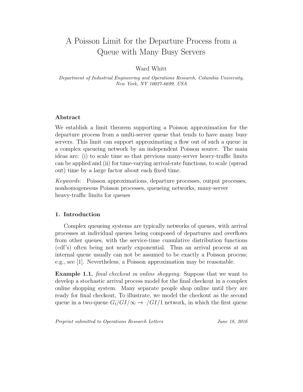 A Poisson Limit for the Departure Process from a Queue with Many Busy Servers