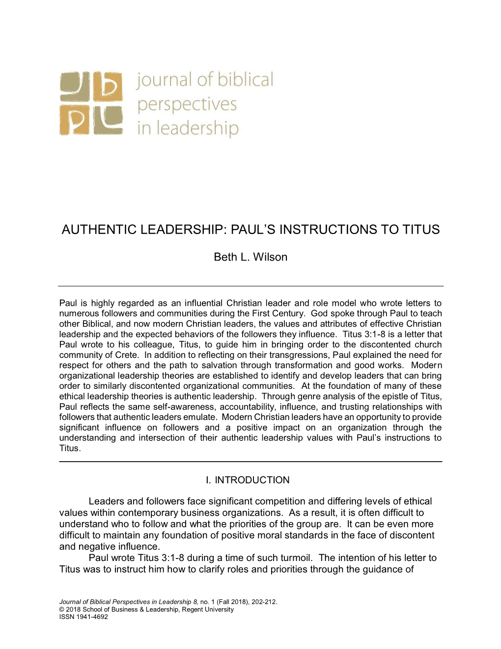 Authentic Leadership: Paul's Instructions to Titus