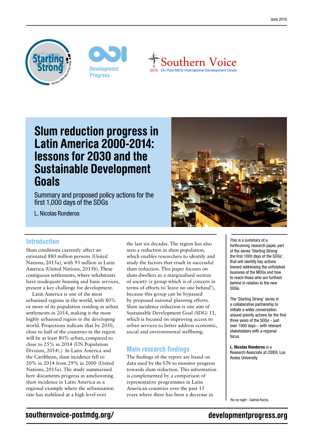 Slum Reduction Progress in Latin America 2000-2014