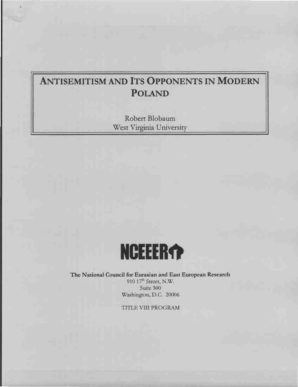 Antisemitism and Its Opponents in Modern Poland