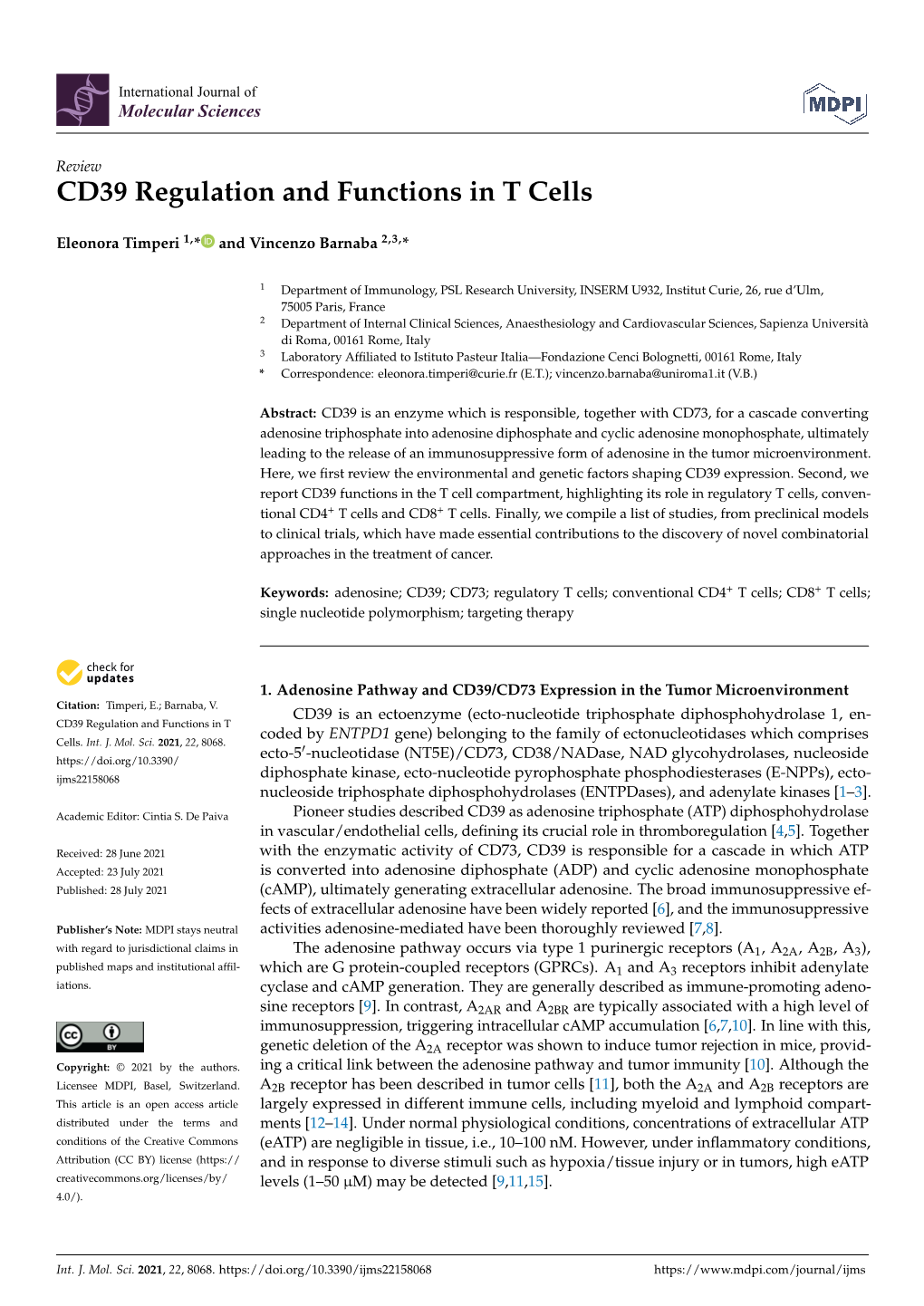 CD39 Regulation and Functions in T Cells