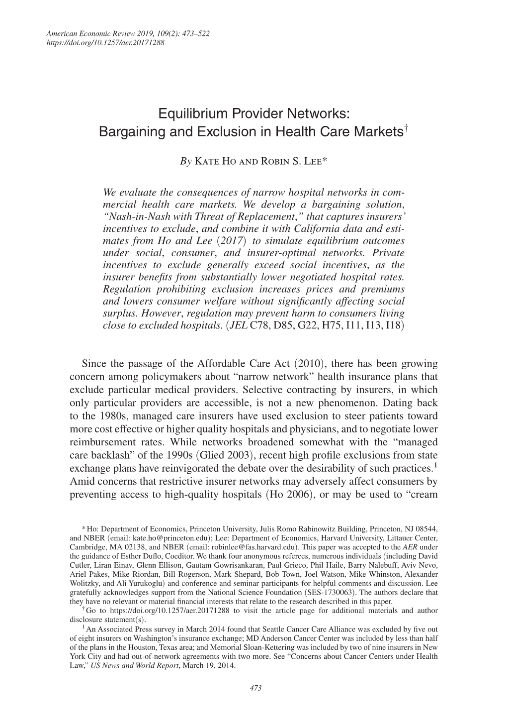 Equilibrium Insurer-Provider Networks: Bargaining and Exclusion in Health Care Markets