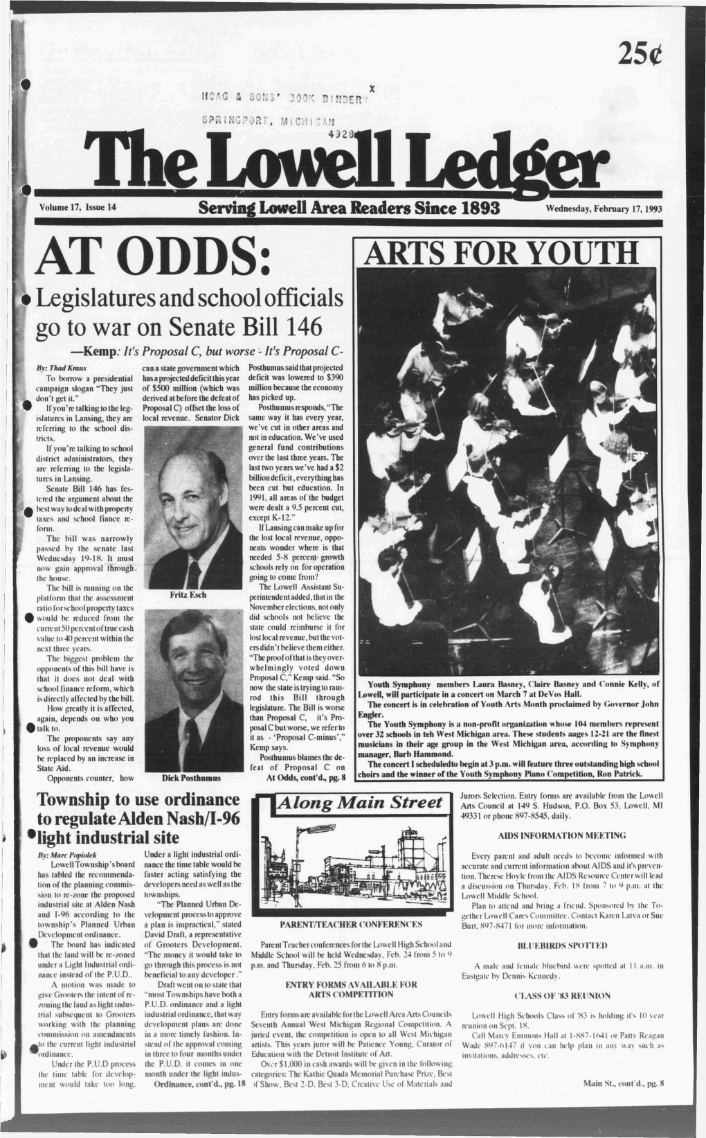 ARTS for YOUTH • Legislatures and School Officials Go to War on Senate Bill 146 —Kemp; It's Proposal C, but Worse - It's Proposal C