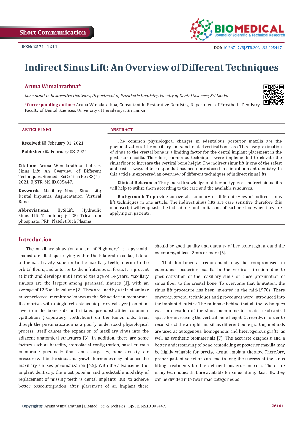 Indirect Sinus Lift: an Overview of Different Techniques