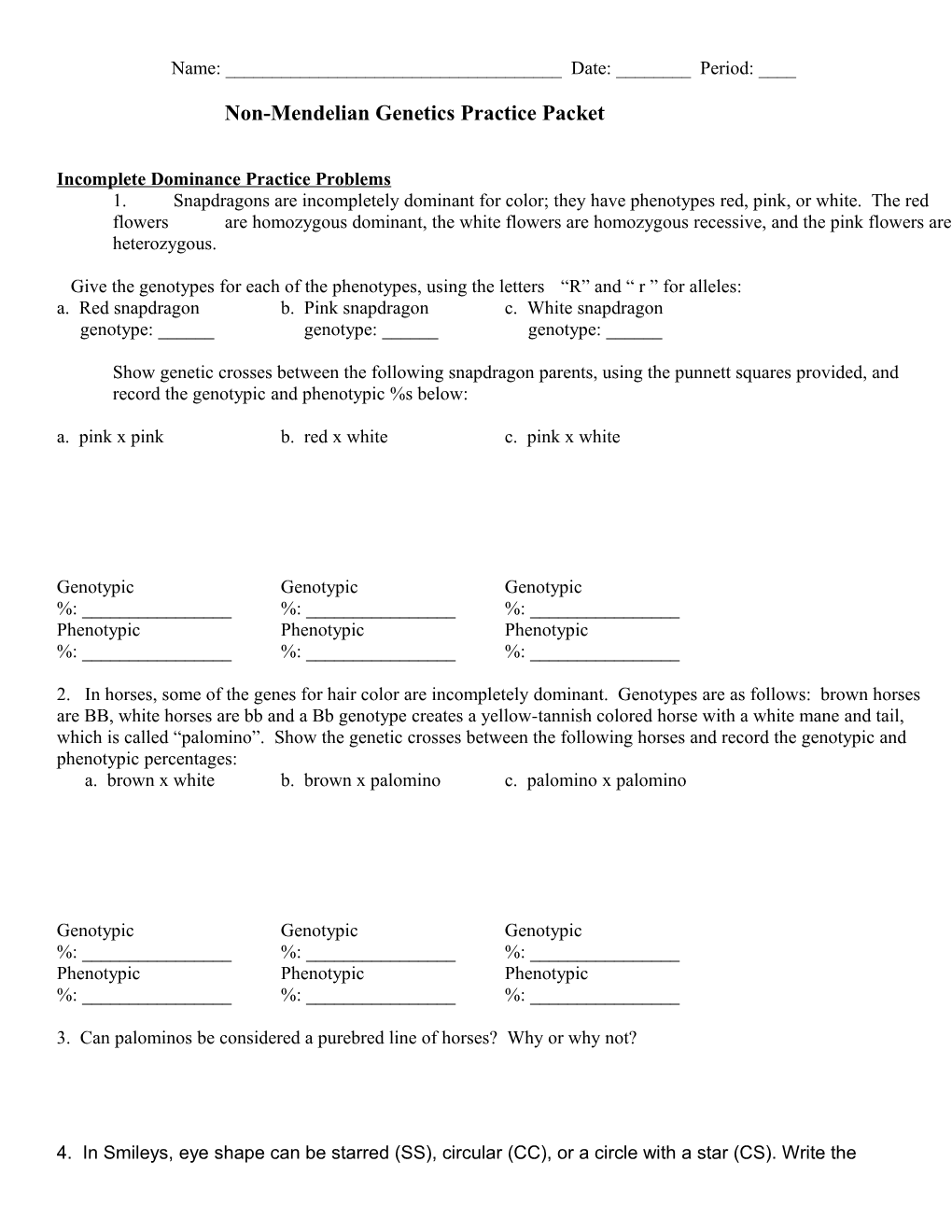 Non-Mendelian Genetics Practice Packet