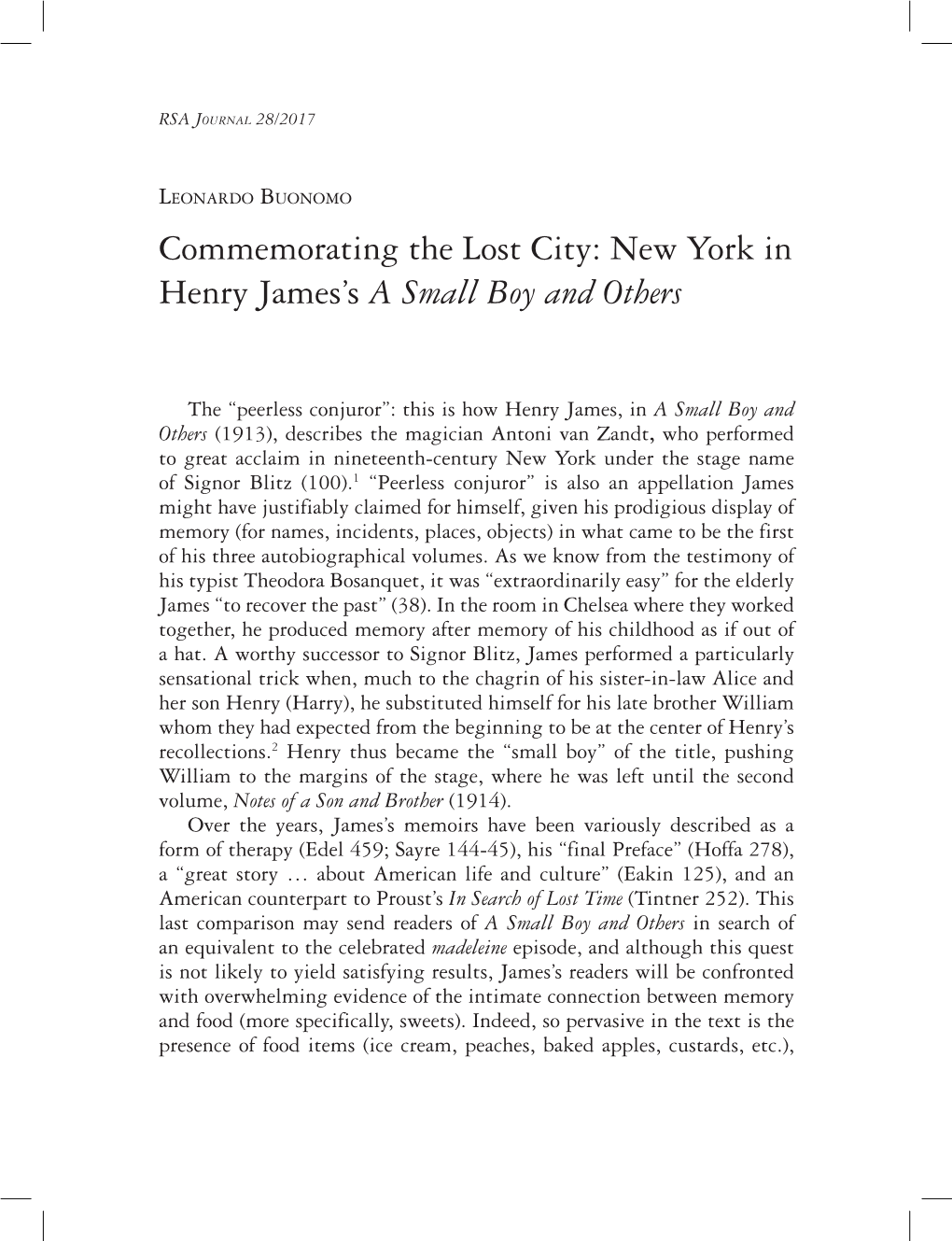 New York in Henry James's a Small Boy and Others