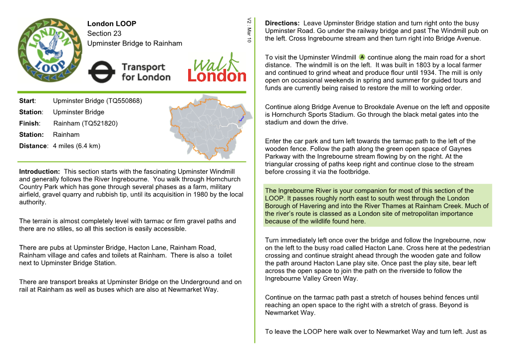 London LOOP Section 23 Upminster Bridge to Rainham