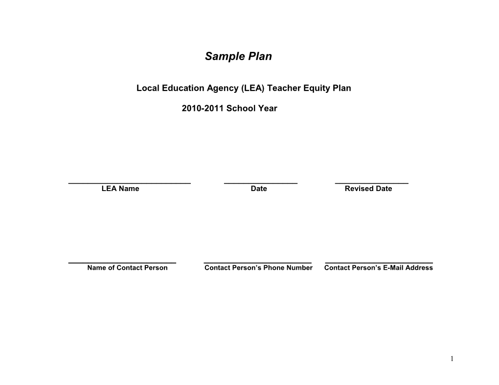 Local Education Agency (LEA) Teacher Equity Plan