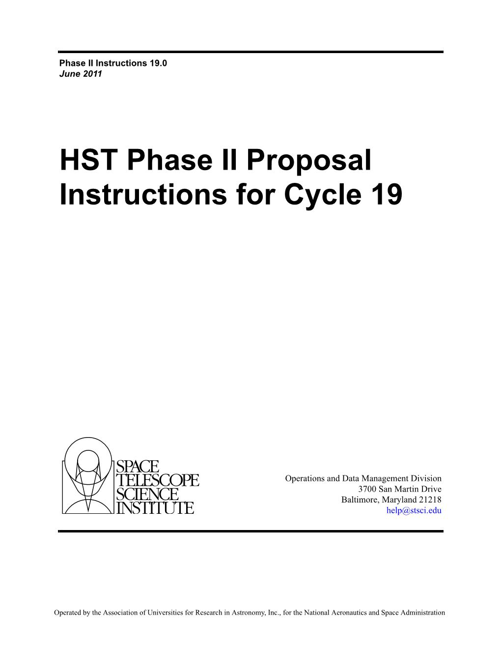 HST Phase II Proposal Instructions for Cycle 19