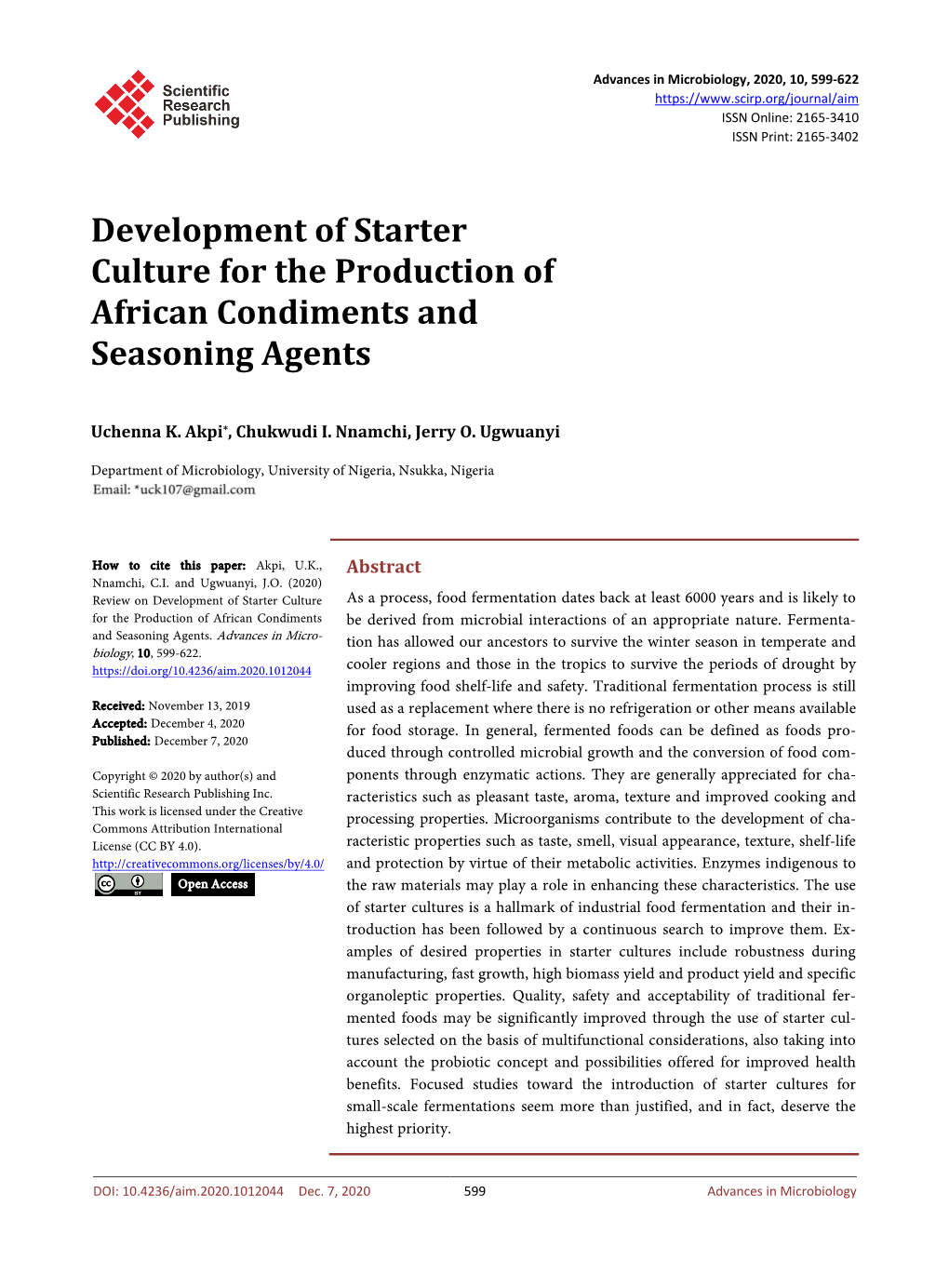 Development of Starter Culture for the Production of African Condiments and Seasoning Agents