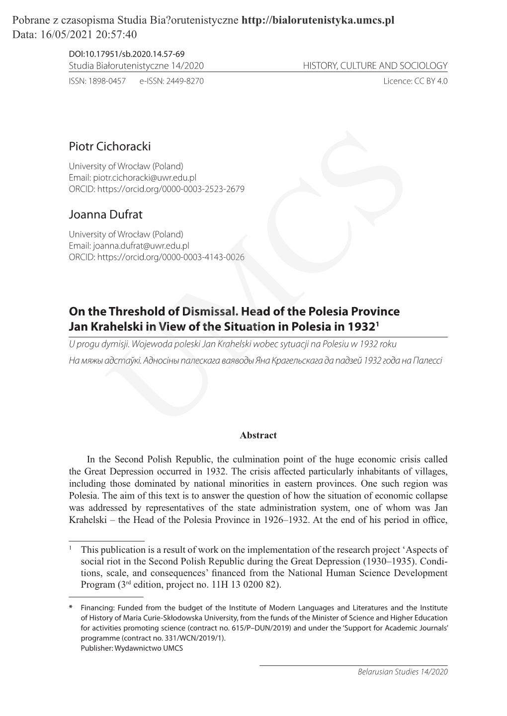 Piotr Cichoracki Joanna Dufrat on the Threshold of Dismissal