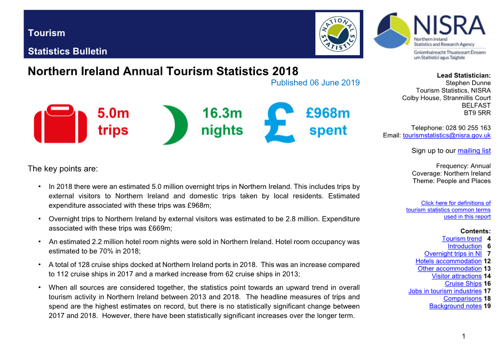 Northern Ireland Annual Tourism Statistics 2018