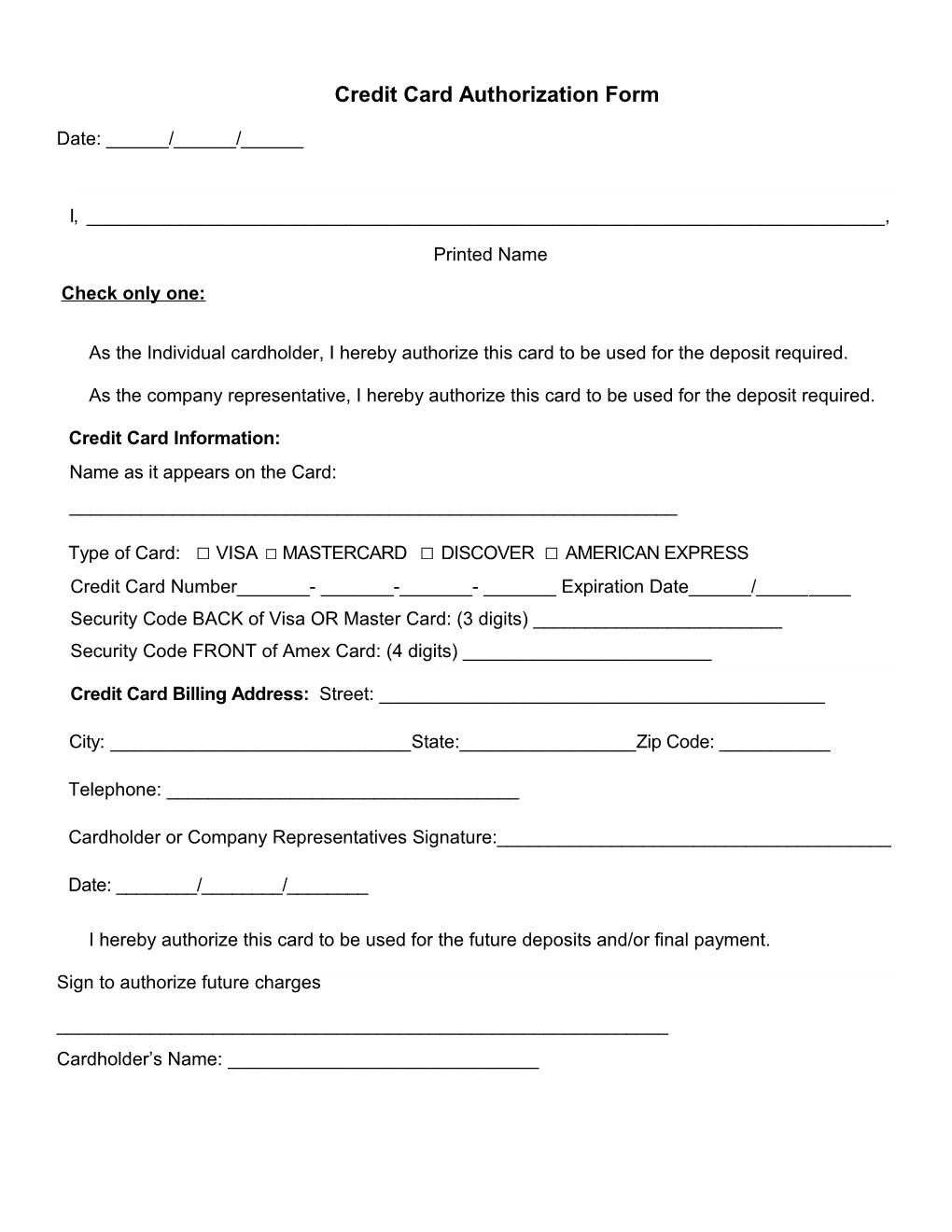 Credit Card Authorization Form