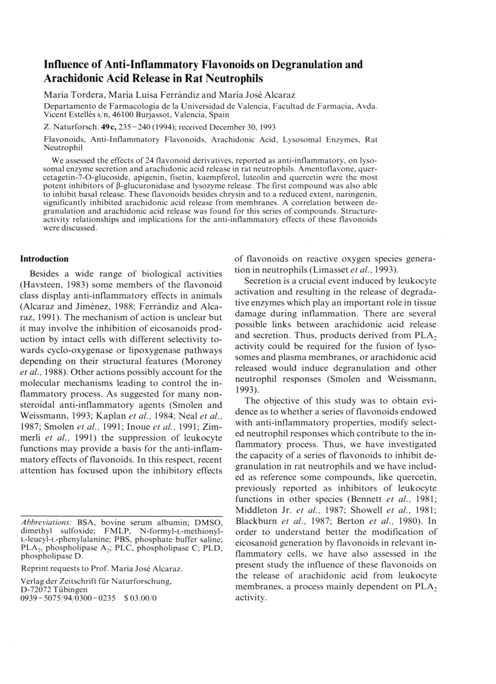 Influence of Anti-Inflammatory Flavonoids on Degranulation And