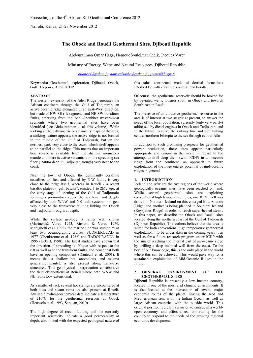 The Obock and Rouéli Geothermal Sites, Djibouti Republic
