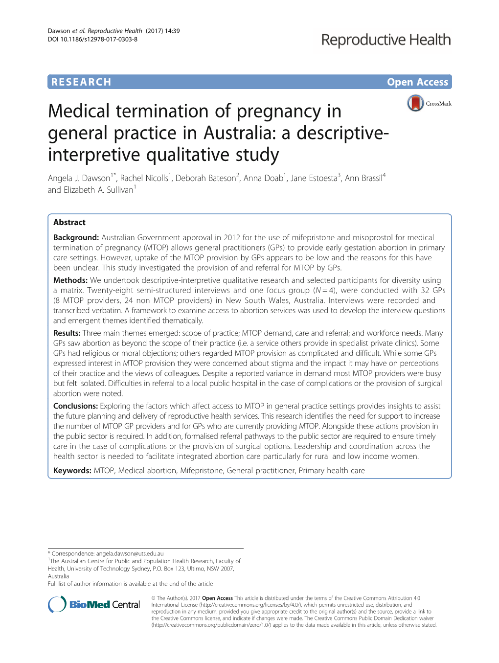 Medical Termination of Pregnancy in General Practice in Australia: a Descriptive- Interpretive Qualitative Study Angela J